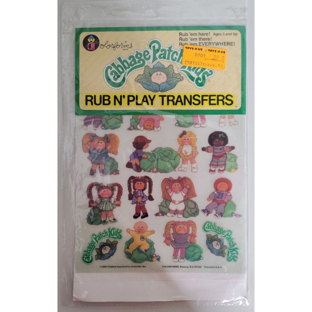 Vintage NIP 1980s Cabbage‎ Patch Kids Rub n' Play Transfers Colorforms 1983